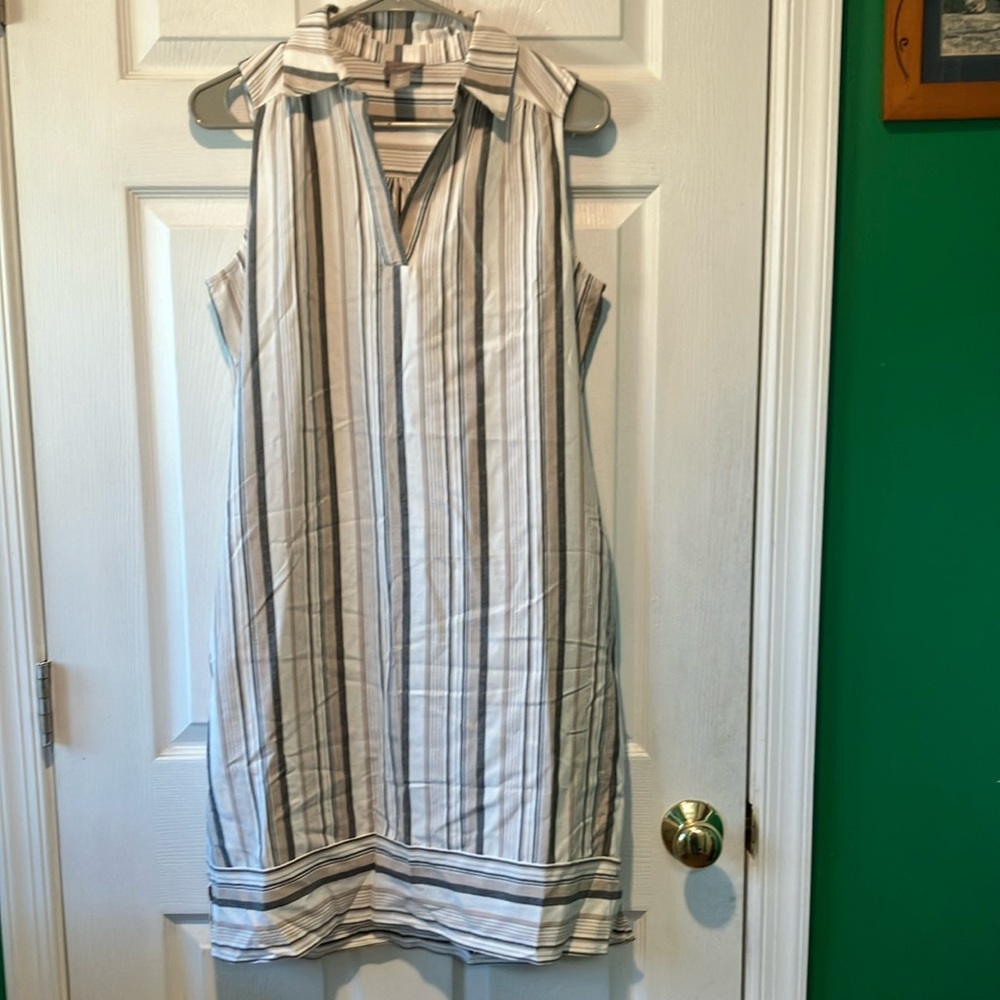 Striped Sleeveless Dress size small Chicos brown cream tan beach core sunswept - Picture 2 of 13